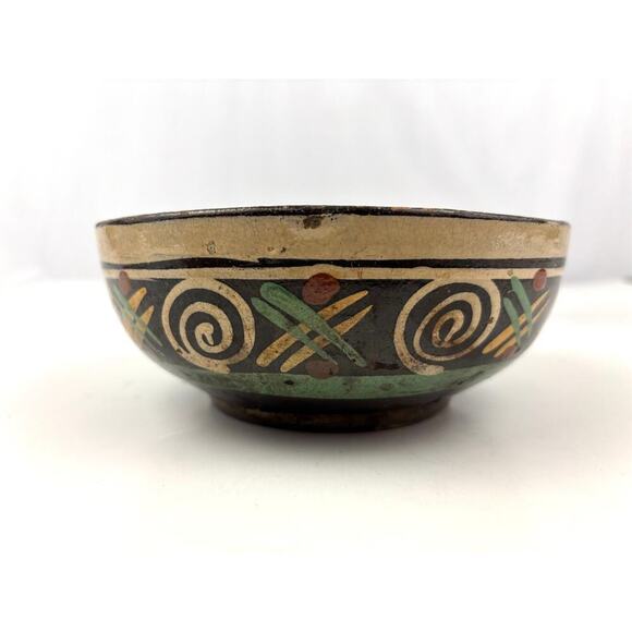 VTG Mexican Iridescent Tlaquepaque Pottery Bowl Hand Painted Terra Cotta - Picture 11 of 11